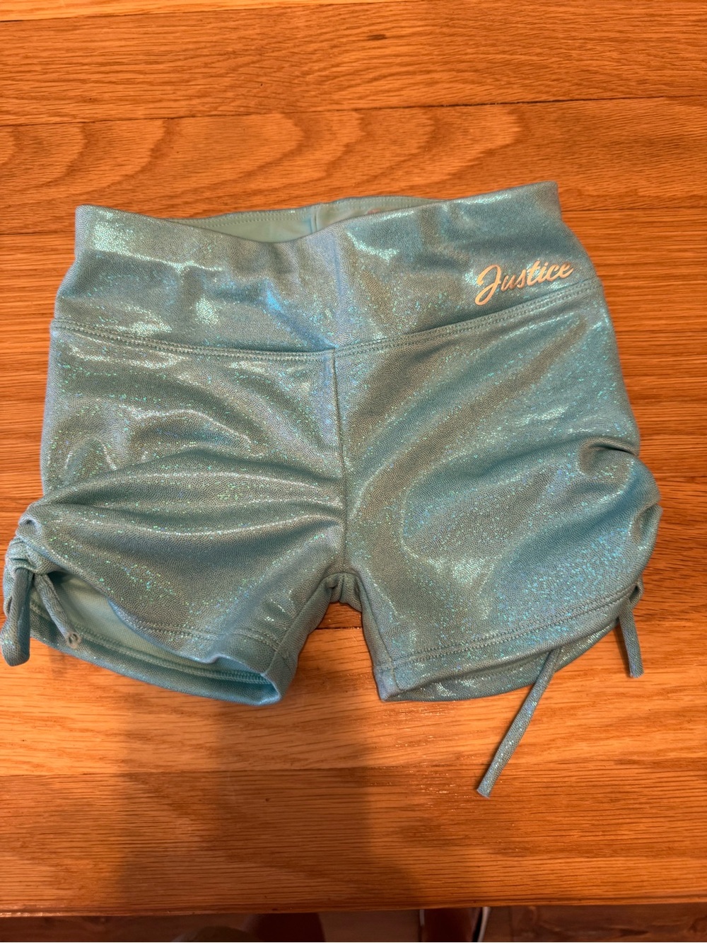 Justice Shimmery Teal Blue Athletic Shorts with Side Ties